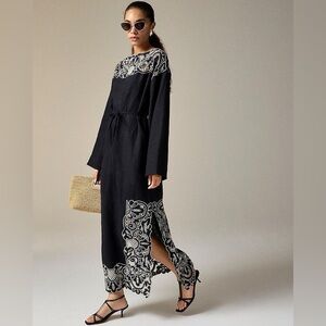 J. Crew Embroidered Linen Black Tunic Dress Linen Tunic Cutwork Dress XS/Small